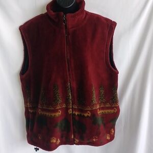 Vtg Glacier Gear Outdoor Fleece Vest Mens L or Wms XL Moose Bear‎ Trees Alaska